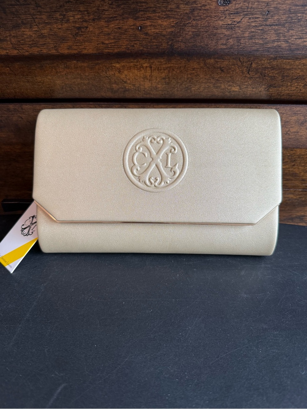 Christian Lacroix Madison Smooth Clutch in Gold Metallic- NWT